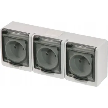 Elektrická zásuvka Trojitá zásuvka na omítku, hermetická, s kouřovou klapkou Beta Pawbol