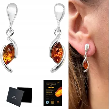 Náušnice Stříbrné náušnice s JANTAROVOU pryskyřicí, jemné puzetky, koňakový odstín