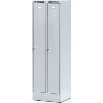 Nábytek B2B Partner Kovová šatní skříňka s7 na soklu, 2 oddíly, 1904 x 600 x 500 mm, demont, otočný zámek, šedé dveře