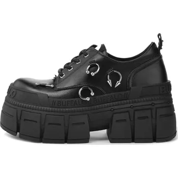 Dámské lodičky boty s klínem - GOSPHER LACE UP PUNK - BUFFALO - 1622647-BLK