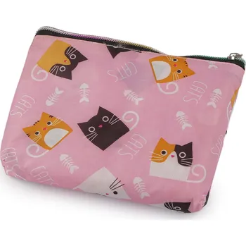 Skládací nákupní taška se zipem 39x40 cm, velké, 69 růžová dětská kočka