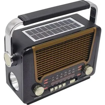 Radiopřijímač Solární retro rádio s napájením ze sítě + baterie, USB, Bluetooth Hnědo-černé