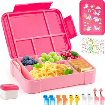 Svačinový box WUGU Dětský box na svačinu 1300 ml, 5 přihrádek, růžový