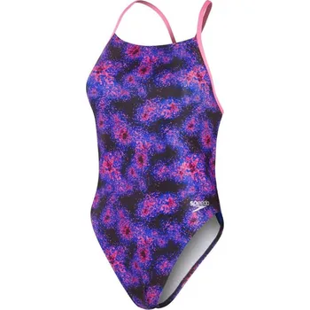 Dámské plavky Speedo Allover Digital Lattice Back Hyper Lights Black/Cobalt/Indigo Glow/Orchid XL - UK38