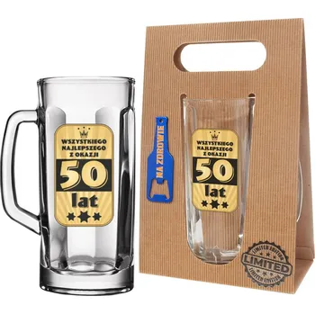 Sklenice DÁREK NA 50 URODZINY pro muže, chlapa, DÁRKOVÁ SADA PIVNÍ SKLENICE