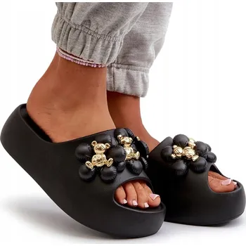 Dámské pantofle NAZOUVÁKY DÁMSKÉ LEHKÉ PĚNOVÉ S OZDOBAMI SILNÁ PODEŠEV ČERNÉ 36/37