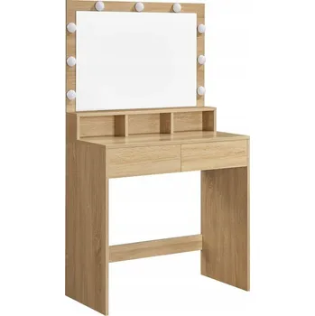 Toaletní stolek Velký kosmetický toaletní stolek se zrcadlo, LED osvětlením a zásuvkami, dub sonoma
