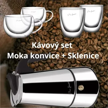 Moka konvice Kávový set Moka konvice + Sklenice