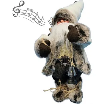 Vánoční dekorace Grugen Zpívající a tančící Santa Claus s lucerničkou, 30 cm, hnědo-bílý