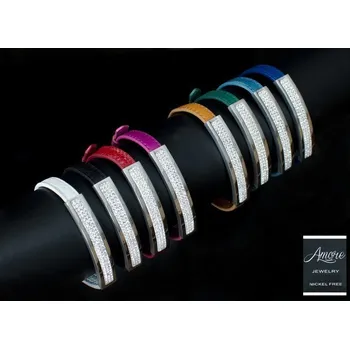 Náramek Dámský kožený náramek Amore KZ502 chirurgická ocel a zirkony Tyrkysová