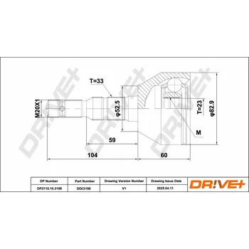 Hřídel nápravy Sada kloubu hnacího hřídele DRIVE+ DP2110.10.3198