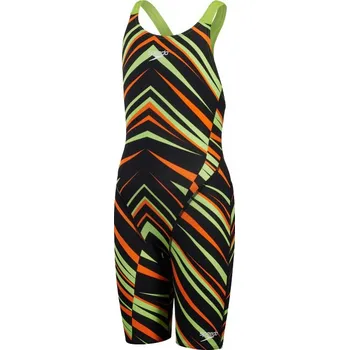 Dívčí plavky Dívčí plavky Speedo Fastskin Endurance+ Openback Kneeskin Girl Black/Atomic Lime/Salso 24
