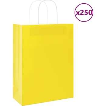 Dárková taška vidaXL Papírové sáčky 250 ks s uchy 26x12x35 cm [4101618] Barva: Žlutá