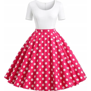 Dámské šaty Šaty pin up retro růžové s puntíky, kolové midi uki