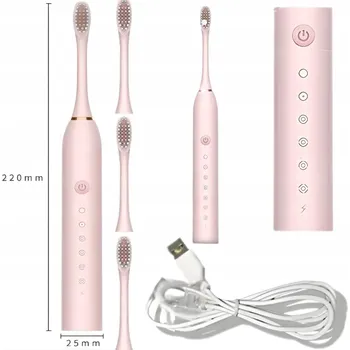 Elektrický zubní kartáček AUTOMATICKÝ EFEKTIVNÍ ELEKTRICKÝ SONICKÝ KARTÁČEK NA ZUBY 4 HLAVICE