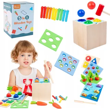 Dřevěná hračka TEKARLAND MONTESSORI DŘEVĚNÁ SKLÁDAČKA TŘÍDIČ PRO DĚTI SADA STAVEBNICE