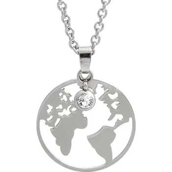 Módní doplněk JSB bijoux s.r.o. Náhrdelník z bižuterní slitiny vyřezávaná mapa v kruhu s krystalem Swarovski Crystal