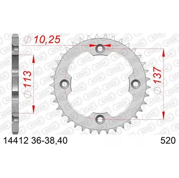Nářadí na motocykly AFAM Ocelová zadní rozeta pro řetěz 520, kód 14412-36, DC, 14412-36.
