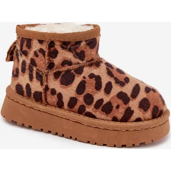 Dívčí sněhule Dětské mládežnické sněhule vyhřívané s kožešinkou Panterka Hnědé Mireya 24