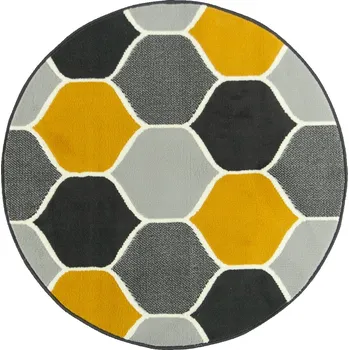 Koberec KOBEREC ŠEDO MEDOVÝ HOŘČICOVÝ JETEL VČELÍ PLÁSTVE LUNA prům. 90 cm