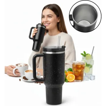 Termoska VELKÝ, ROBUSTNÍ TERMOHRNEK TERMOSKA S UCHEM 1L OCELOVÝ ČERNÝ