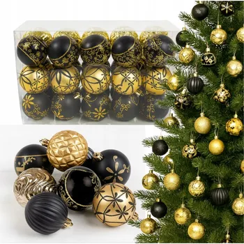 Vánoční dekorace Vánoční Koule na vánoční stromek Stylizer černo-zlatá zdobená 5 cm 30 ks