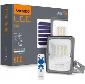LED reflektor se solárním panelem a dálkovým ovládáním, 20 W, 600 lm, 5000K, VIDEX