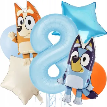 Balónek Sada balónků NAROZENINY PEJSEK BLUEY BINGO ČÍSLICE 8 BALÓNKY