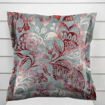 Povlak na polštářek Sametový povlak na polštář s lemem Tamara TMR-054 Abstraktní vínové květy na šedozeleném 30 x 50 cm