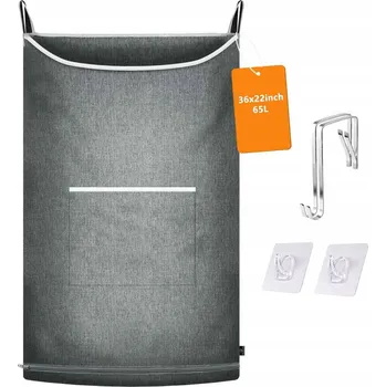 Koš na prádlo KINGSUSLAY Věšák na prádlo do koupelny Skříň s háčky 89 x 56 cm Šedá