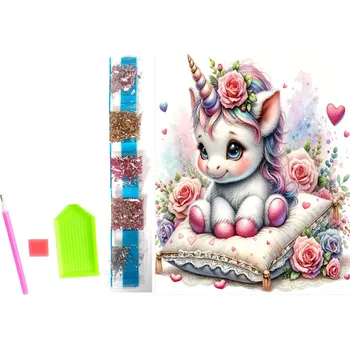 Diamantové malování Diamantové malování Květinový jednorožec na polštáři 23 x 30 cm