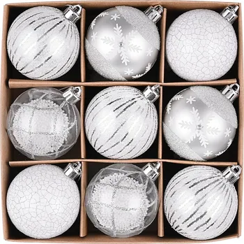Vánoční dekorace VICTORS WORKSHOP Vánoční Vánoční Baňky na stromeček 9 Kusů 6 cm průhledné stříbrno-bílé