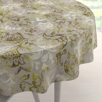 ubrus Sametový kulatý ubrus Tamara TMR-055 Abstraktní zelené květy na zelenošedém Ø 40 cm