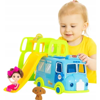 Panenka OBYTNÝ VŮZ PRO PANENKY MOBILNÍ PANENKA AUTO BUS PES HOUPAČKA 71022-22 MODRÝ