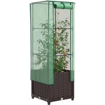 Vyvýšený záhon vidaXL Vyvýšený záhon se skleníkem ratanový vzhled 40 x 40 x 139 cm [4015855] Barva: Hnědá