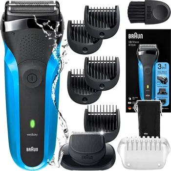Holicí strojek Holicí Strojek BRAUN 310BT modrý s zastřihovačem + 5 nástavců + pouzdro