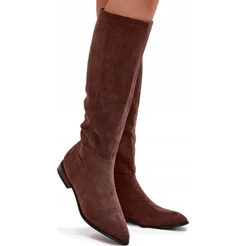 Dámské kozačky KOZAČKY SEMIŠOVÉ NA PLOCHÉM PODPATKU HNĚDÉ 38