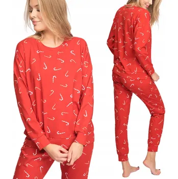 Dámské pyžamo DÁMSKÉ STYLOVÉ DÁMSKÉ ZIMNÍ PYŽAMO S LÍZÁTKA VÁNOČNÍ ČERVENÉ 36 S