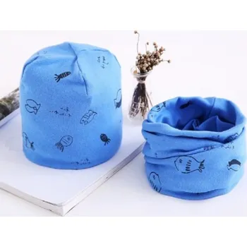 Šála Dětská zimní čepice a nákrčník s rybičkami J3025 tmavě modrá S