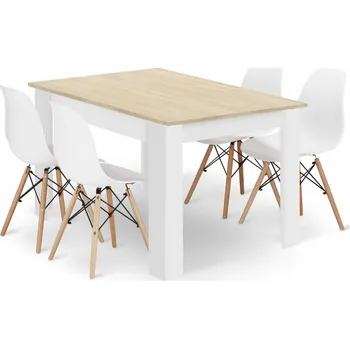 Jídelní stůl JÍDELNÍ SADA: Obdélníkový stůl do kuchyně/jídelny 120x80 cm, dub sonoma + 4 bílé židle