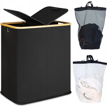 Koš na prádlo EFLUKY Koš na prádlo s víkem, 2 přihrádky, 140 l, černý