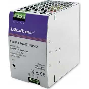 modulární přístroj a rozvaděč Qoltec Průmyslový napájecí zdroj na DIN lištu 480W 24V