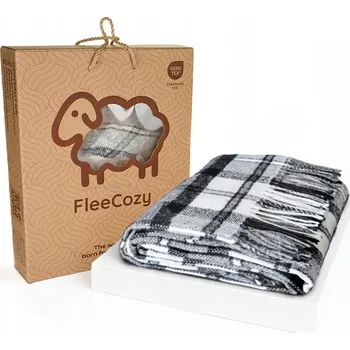 deka Elegantní vlněná deka 140x200 cm s třásněmi - kostkovaný vzor černo-šedo-bílý