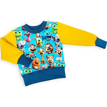 Dívčí mikina Dětské mikiny přes hlavu 74/80 Velikost: 74/80 Veselá zvířátka na modré Dětské mikiny přes hlavu