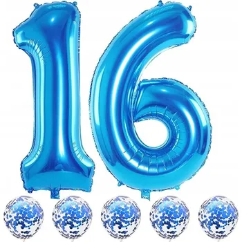 Balónek Balónky balónky Číslice 16 Modrá + hvězdičky Sada dekorací na výročí