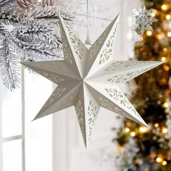 Vánoční dekorace VELKÁ PAPÍROVÁ VÁNOČNÍ HVĚZDA PROLAMOVANÁ bílá 45 cm VITRÁŽ 3D WG07