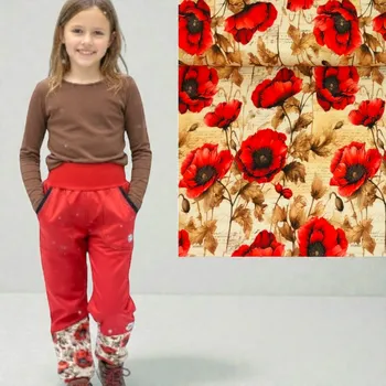 Dívčí šaty Dětské kalhoty Softshell kalhoty s beránkem Velikost: 146/152 vlčí máky