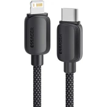 ESSAGER ES-X46 opletený nabíjecí a datový kabel - USB-C na Lightning - 2 m - černý