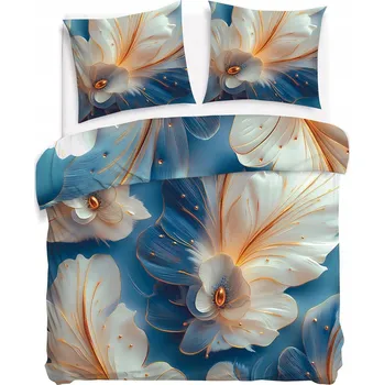 Povlečení Sada povlečení 180x200 SATÉNOVÁ BAVLNA digitální potisk modré květiny pozadí