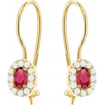 Náušnice ZLATÉ NÁUŠNICE Au 585 14k Oválné Červené Markýzy se Zirkony na Patent